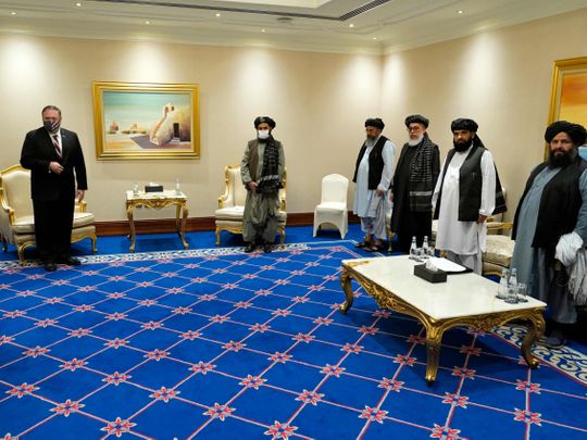 Pompeo meets Taliban, Afghan government negotiators in Qatar