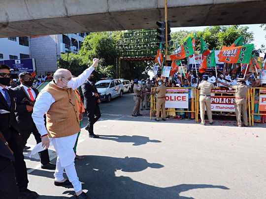 Home Minister Amit Shah arrives in Chennai