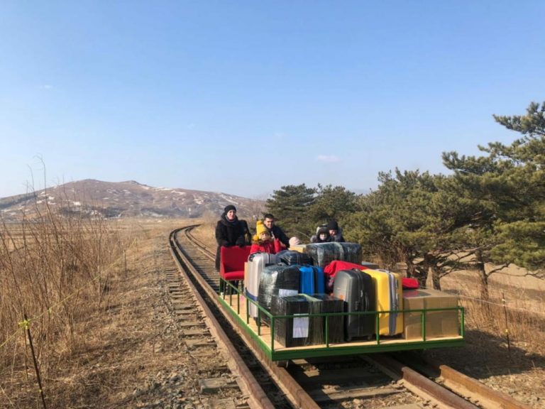 Russian diplomats return from North Korea on rail trolley