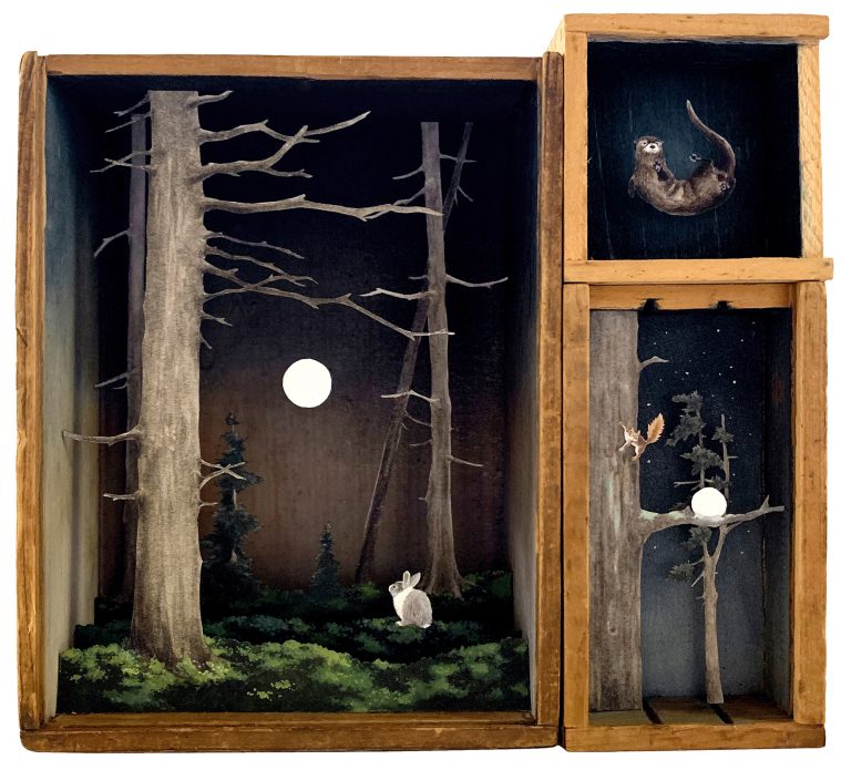 Delightful Nighttime Landscapes Nestle into Stacked Wooden Boxes in Allison May Kiphuth’s Dioramas