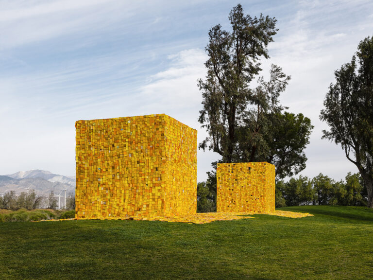 Two Imposing Cubes Covered in Yellow Plastic by Artist Serge Attukwei Clottey Respond to Global Water Insecurity