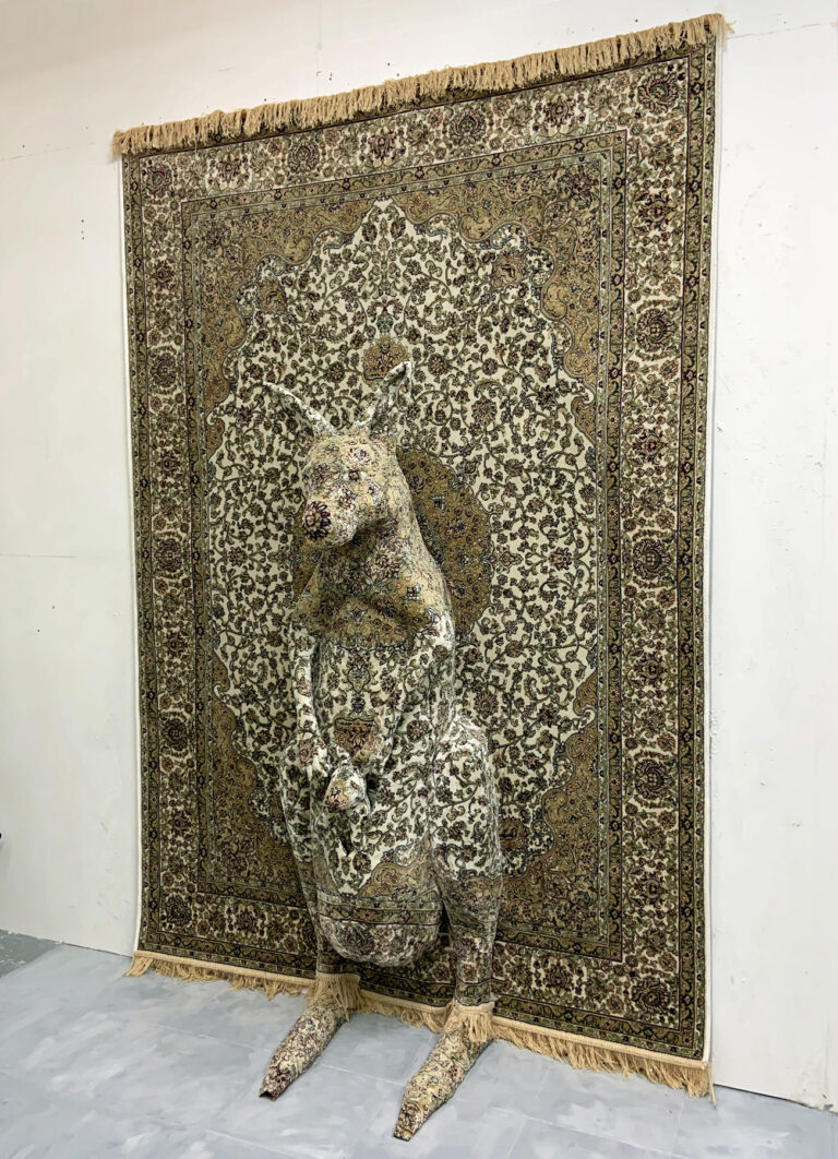 Life-Sized Wildlife Protrude from Ornate Rugs in Perspective-Bending Sculptures