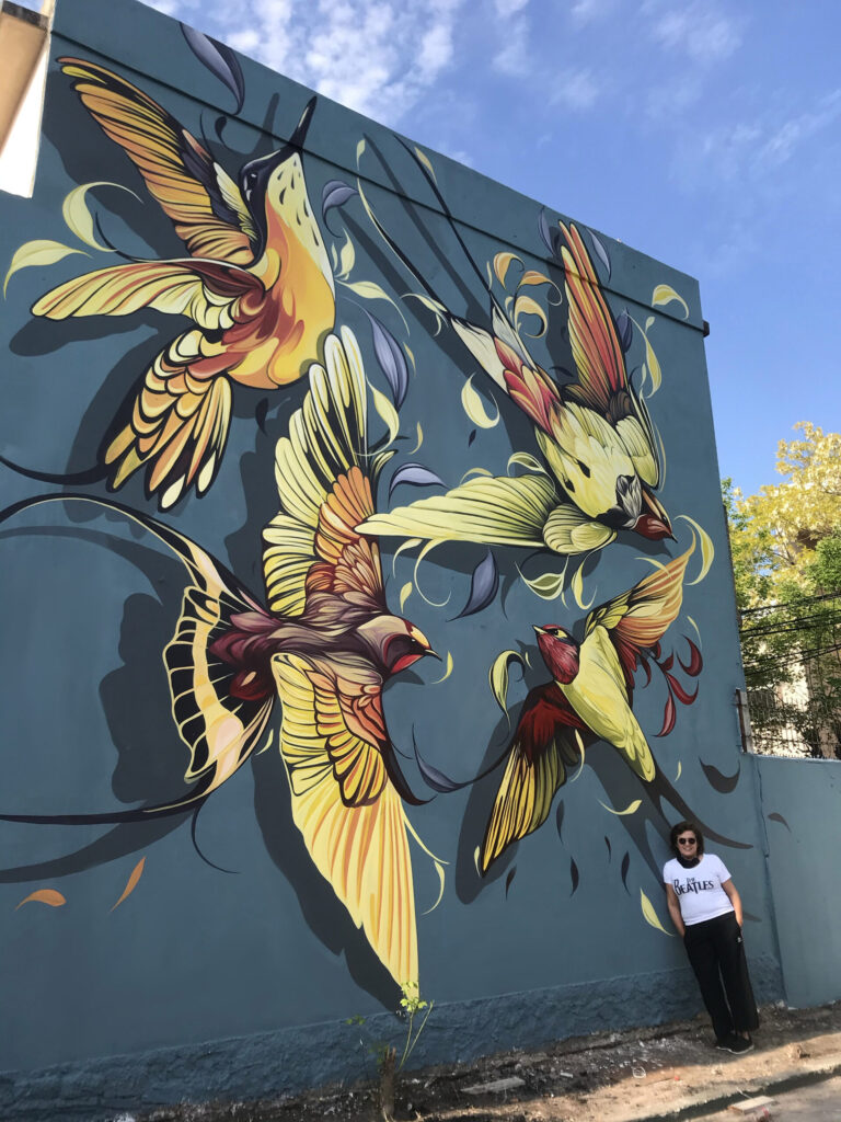 A Flurry of Feathers and Leaves Surround Spirited Birds in Fio Silva’s Vivid Murals