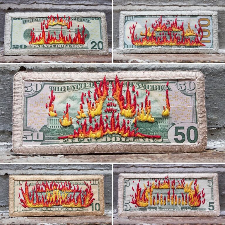 Subversively Embroidered Money and Penny Sculptures Question Historical Narratives