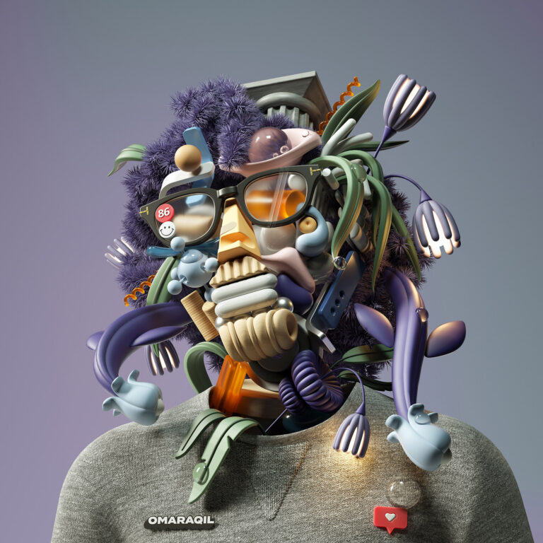 Digital Renderings Collage 3D Objects into Futuristic Self-Portraits by Artist Omar Aqil