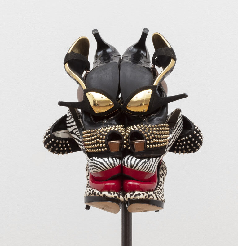 Assembled Sculptures by Artist Willie Cole Cluster High Heels into Expressive Masks