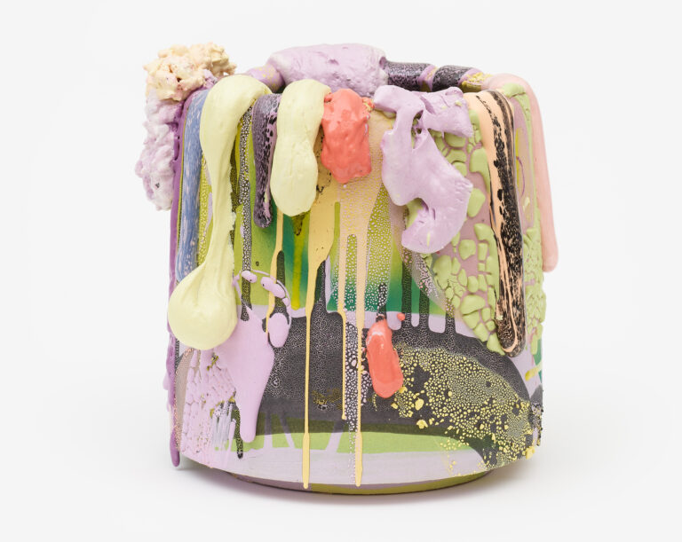 Technicolor Chunks and Drips Trickle Down Textured Ceramic Vessels Sculpted by Brian Rochefort