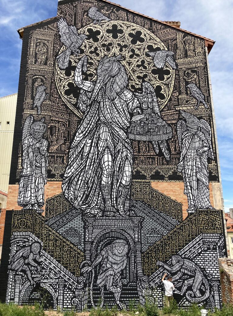 A Mythical Stencil Mural by MonkeyBird Is a Monumental Homage to Burgos Cathedral