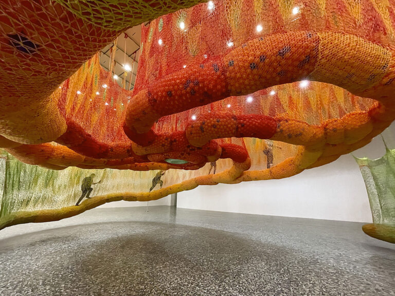 A 79-Foot Labyrinth Crocheted by Ernesto Neto Hangs from the Ceiling of a Houston Museum