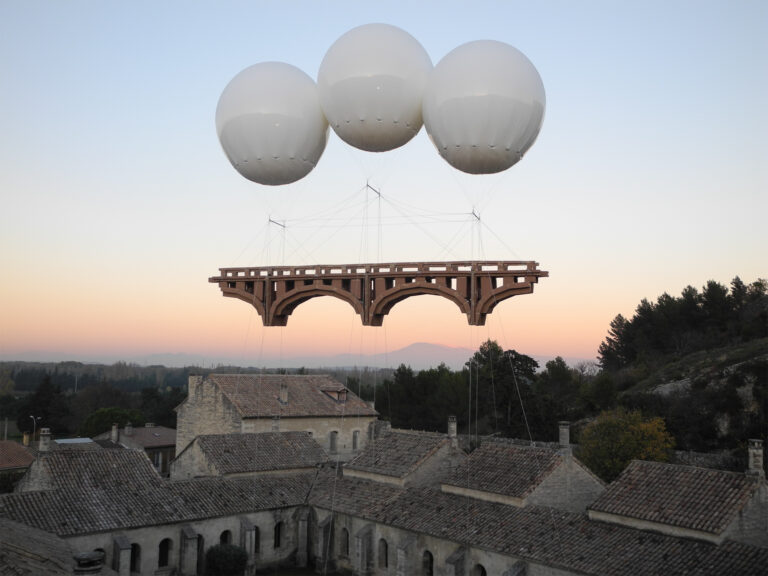 Monumental Cardboard Bridges Float in the Sky in Temporary Installations by Olivier Grossetête