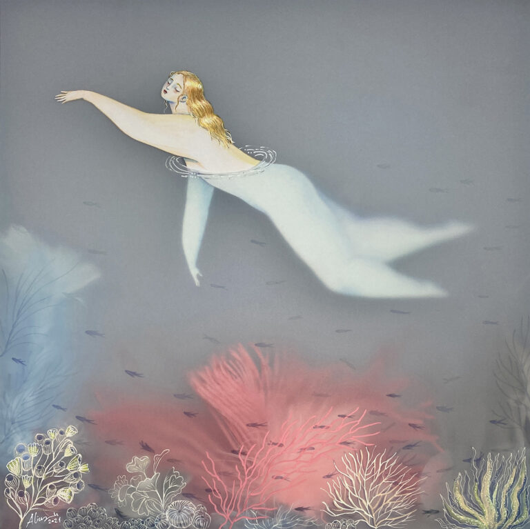 Graceful Swimmers Breach the Water’s Surface in Sonia Alins’s Poetic Mixed-Media Illustrations