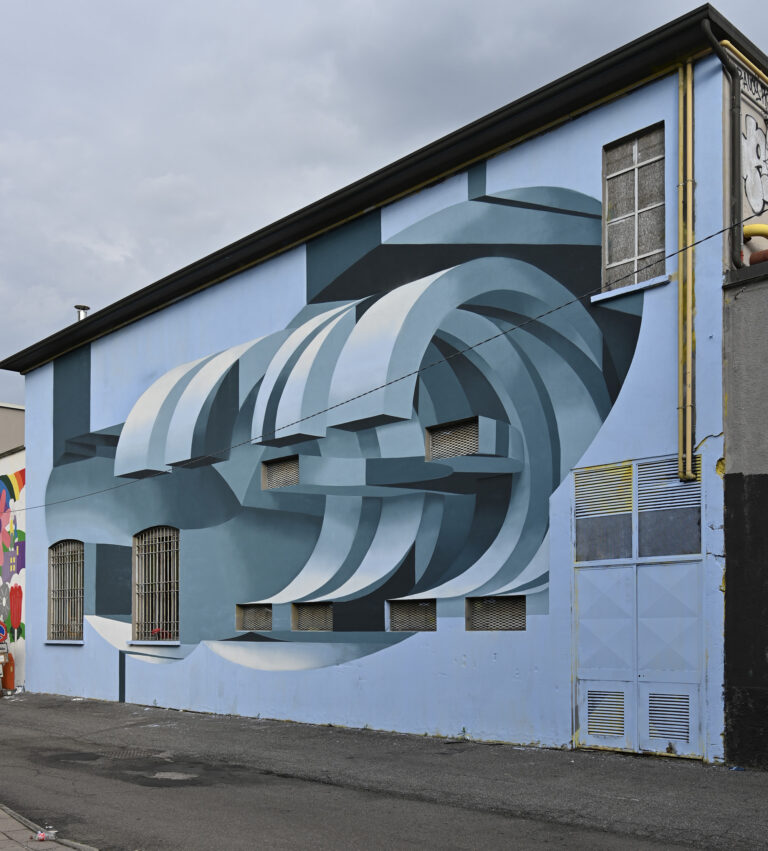 Geometric Shapes and Three-Dimensional Illusions Disrupt Existing Architecture in Peeta’s Anamorphic Murals