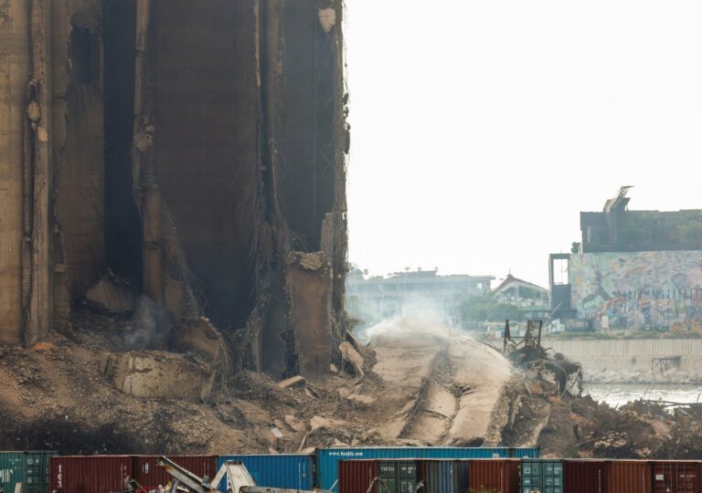 Part of Beirut port silos, damaged in 2020 blast, collapses