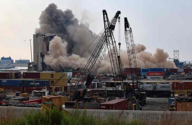 Parts of damaged Beirut grain silos collapse on blast anniversary