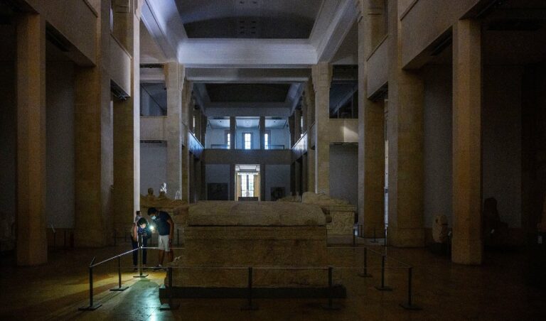 In pitch-dark Beirut National Museum of Beirut, visitors use cellphones to shine light on artifacts